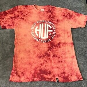HUF Mens Short Sleeve T-Shirt Red Tie Dye Size S Lightly Worn